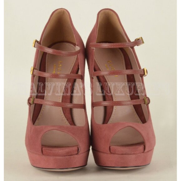 GUCCI SHOES LISBETH HIGH HEEL MARY JANE SUEDE LEATHER PUMPS sz 40 / 10 - Picture 6 of 14